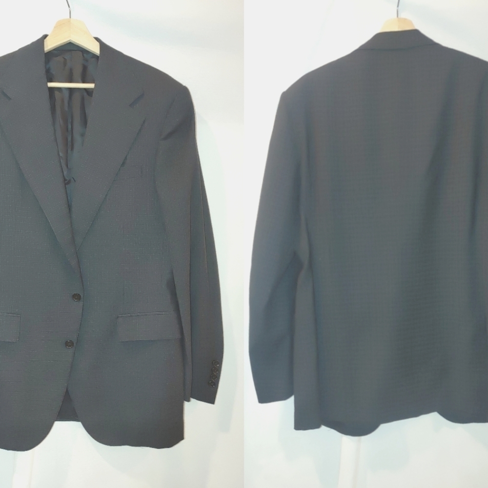 Ralph Lauren Wool Blazer Sport Coat Black‎ Gray Two Button Made in Italy 42L